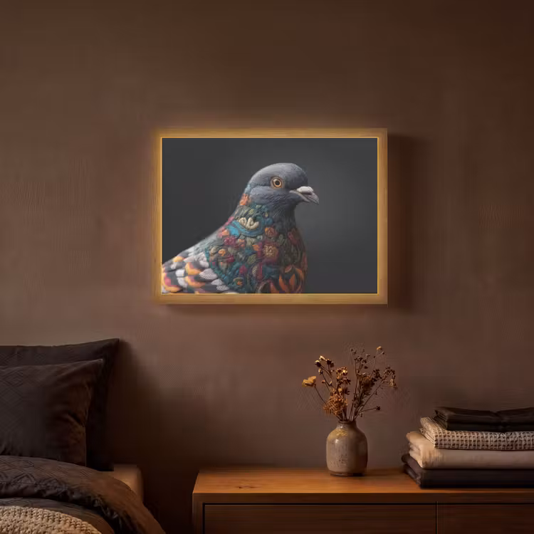 Duif - Bloemen - Zwart Light Box met batterij (Wandlamp) middel -sfeer4