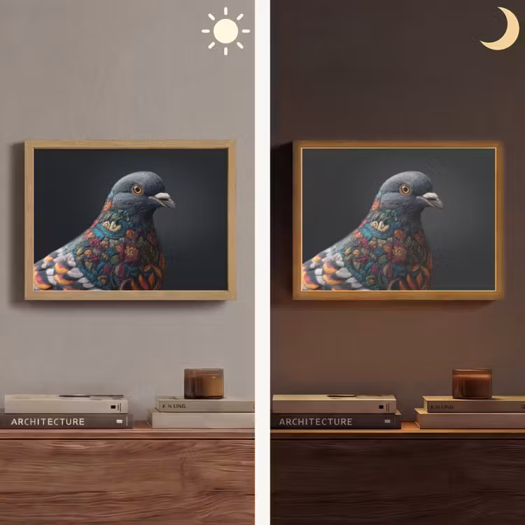 Duif - Bloemen - Zwart Light Box met batterij (Wandlamp) middel -sfeer3