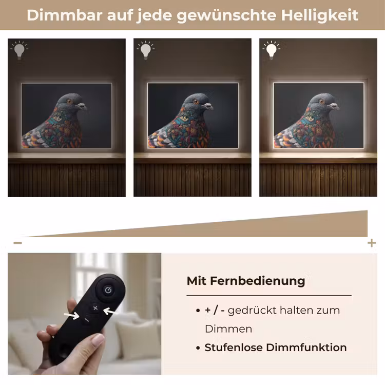 Duif - Bloemen - Zwart Light Box met batterij (Wandlamp) middel -USP_dimbaarDE