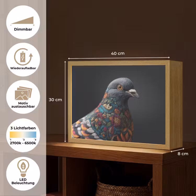 Duif - Bloemen - Zwart Light Box met batterij (Wandlamp) middel -USP_websiteoverzichtDE