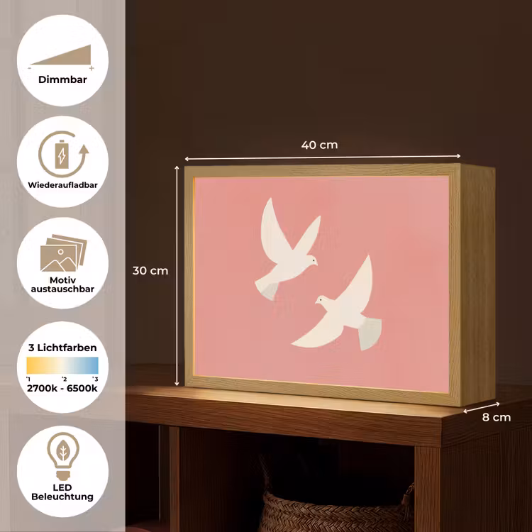 Duiven - Wit - Sierlijk Light Box met batterij (Wandlamp) middel -USP_websiteoverzichtDE