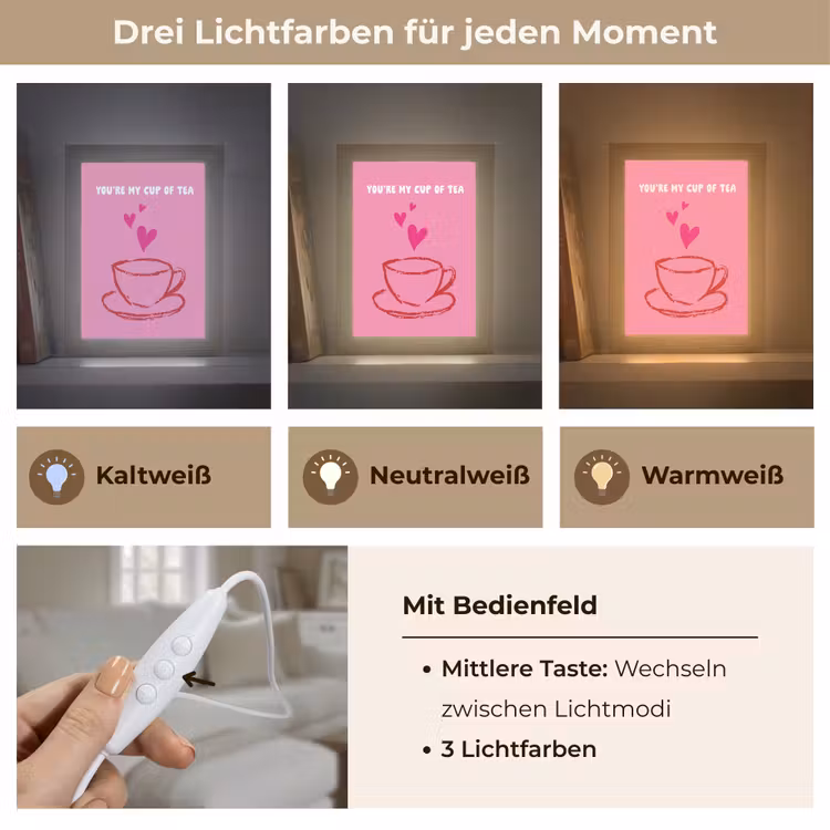 Thee - Roze - Valentijn - Tekst Light Box met kabel (Wandlamp) klein -USP_lichtkleurDE