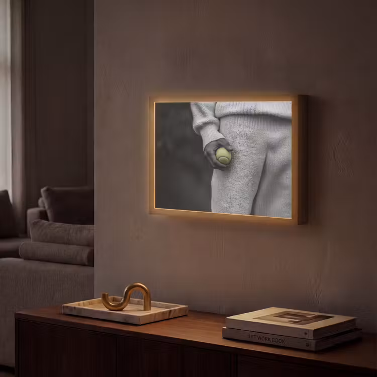 Tennisbal - Zwart - Wit Light Box met batterij (Wandlamp) middel -sfeer1