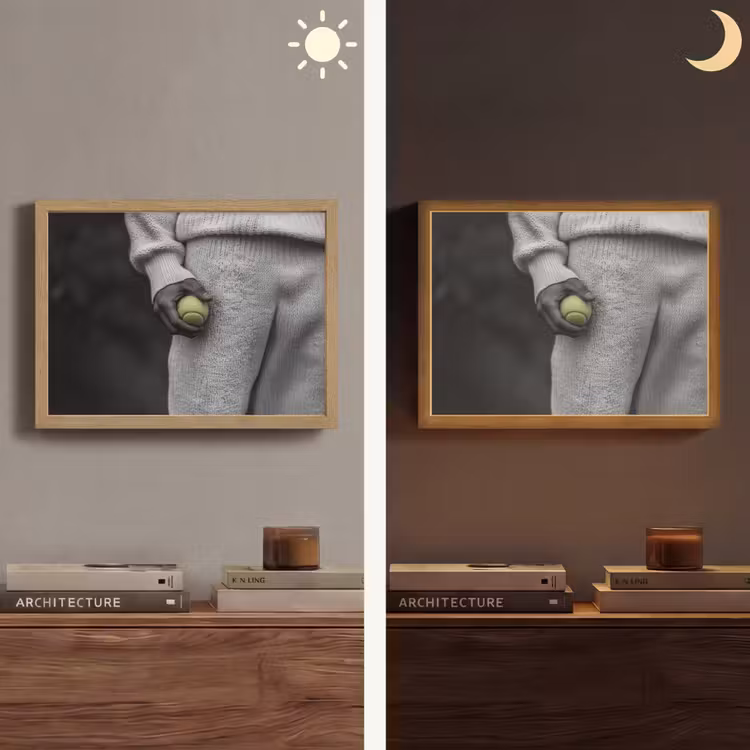 Tennisbal - Zwart - Wit Light Box met batterij (Wandlamp) middel -sfeer3