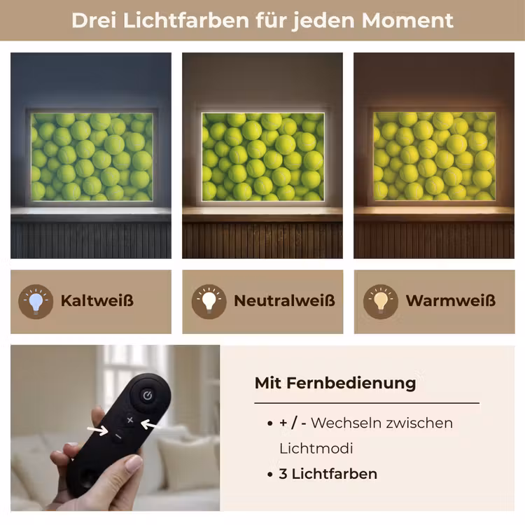 Tennisballen - Bal - Geel Light Box met batterij (Wandlamp) middel -USP_lichtkleurDE