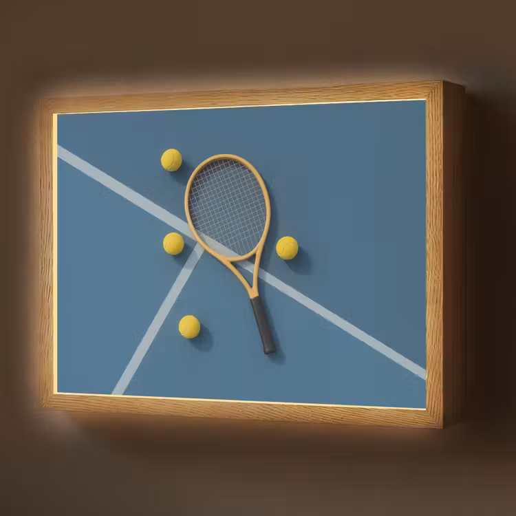 Tennisracket - Bal - Blauw - Veld Light Box met batterij (Wandlamp) middel -z3d_website