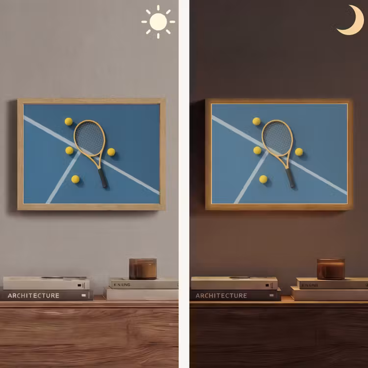 Tennisracket - Bal - Blauw - Veld Light Box met batterij (Wandlamp) middel -sfeer3