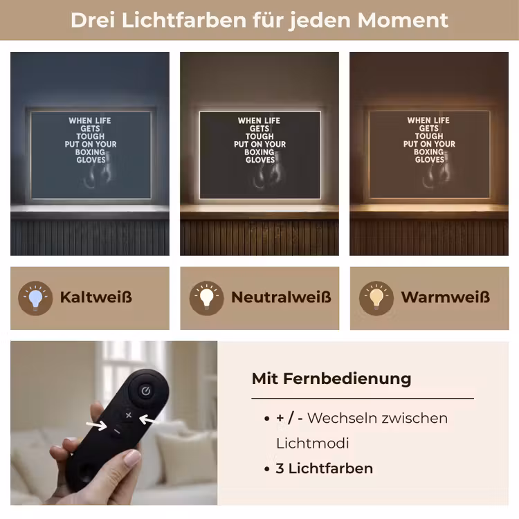 Tekst - Bokshandschoenen - Wit Light Box met batterij (Wandlamp) middel -USP_lichtkleurDE