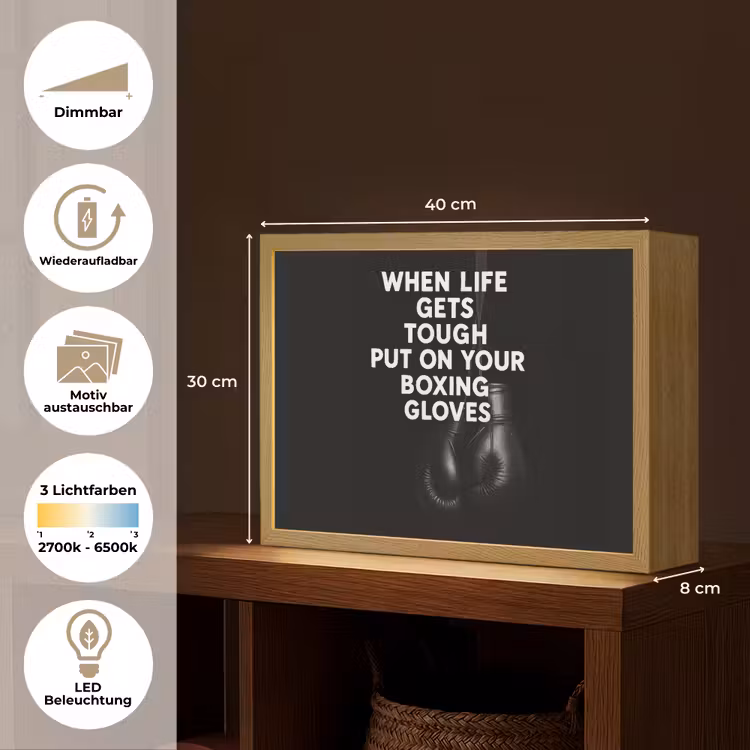 Tekst - Bokshandschoenen - Wit Light Box met batterij (Wandlamp) middel -USP_websiteoverzichtDE