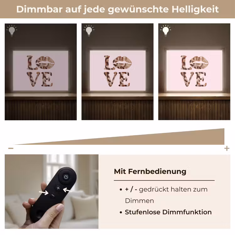 Tekst - Love - Pantervacht - Lichtroze Light Box met batterij (Wandlamp) middel -USP_dimbaarDE