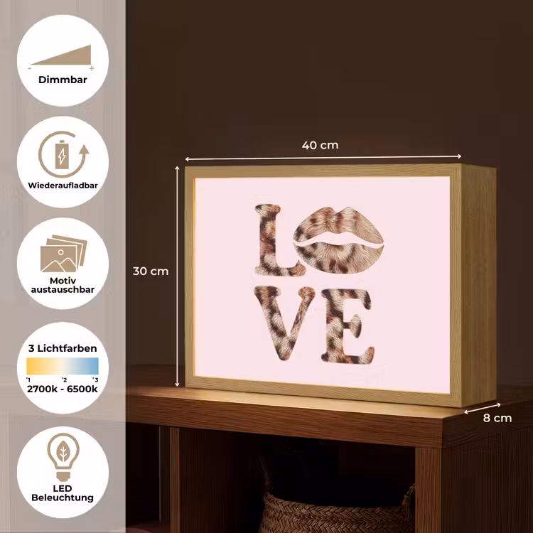 Tekst - Love - Pantervacht - Lichtroze Light Box met batterij (Wandlamp) middel -USP_websiteoverzichtDE