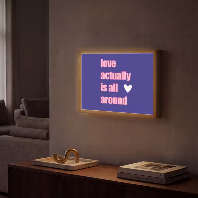 Tekst - Valentijn - Love - Blauw Light Box met batterij (Wandlamp) middel -sfeer1