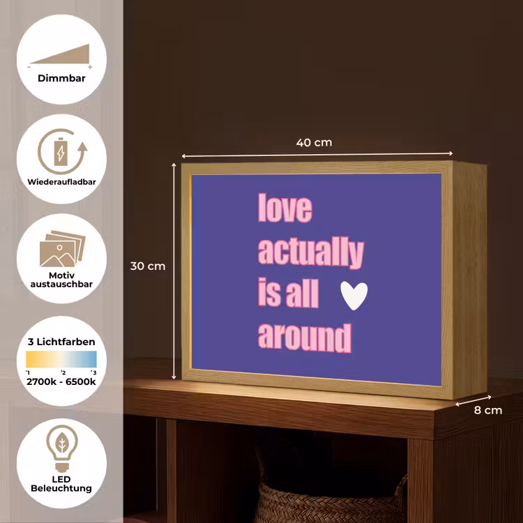 Tekst - Valentijn - Love - Blauw Light Box met batterij (Wandlamp) middel -USP_websiteoverzichtDE