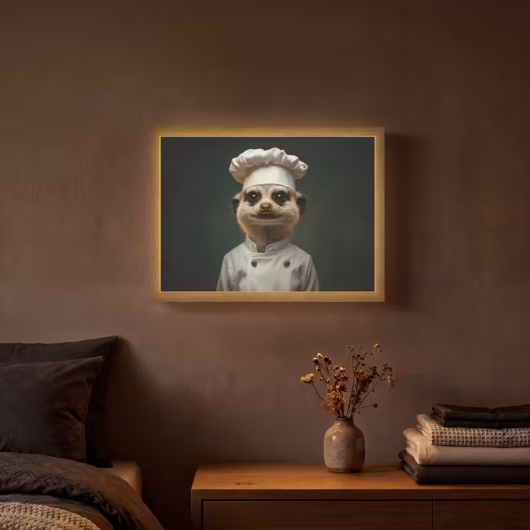 Dier - Kok - Stokstaartje Light Box met batterij (Wandlamp) middel -sfeer4