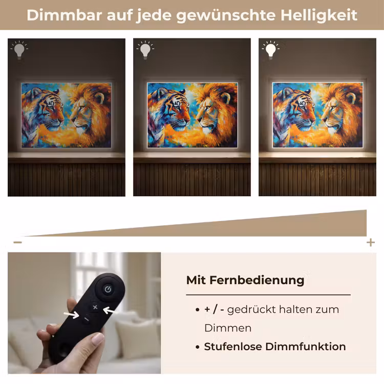 Dieren - Kunst - Leeuw - Tijger Light Box met batterij (Wandlamp) middel -USP_dimbaarDE