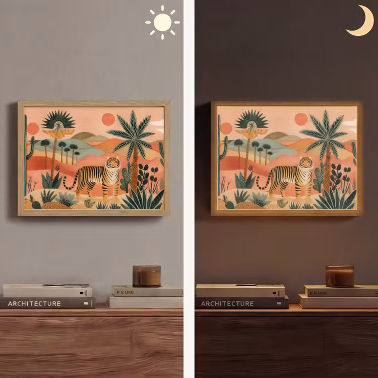 Tijger - Kleurrijk - Palmen - Cactus Light Box met batterij (Wandlamp) middel -sfeer3