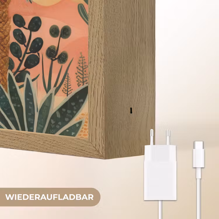 Tijger - Kleurrijk - Palmen - Cactus Light Box met batterij (Wandlamp) middel -USP_websiteoplaadbaarDE