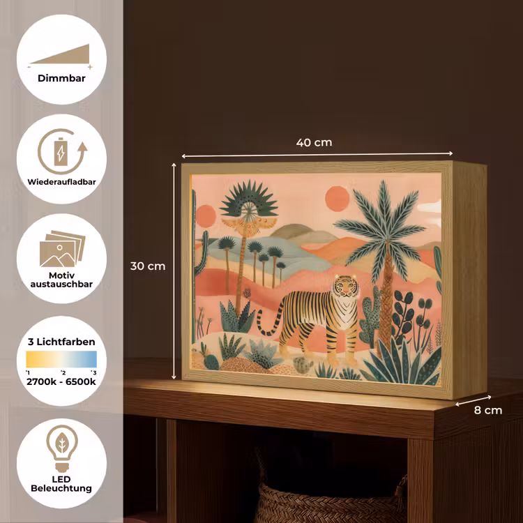 Tijger - Kleurrijk - Palmen - Cactus Light Box met batterij (Wandlamp) middel -USP_websiteoverzichtDE