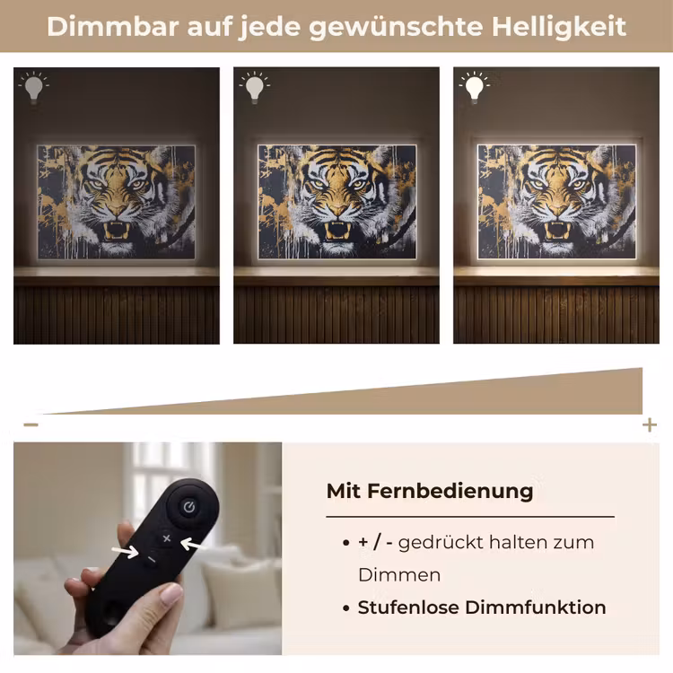 Tijger - Verfspatten - Goud Light Box met batterij (Wandlamp) middel -USP_dimbaarDE