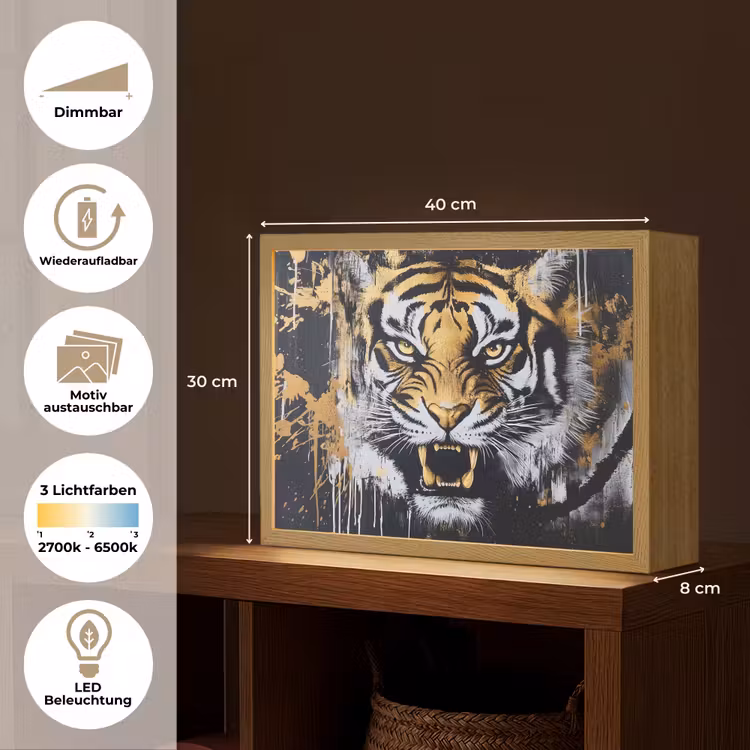 Tijger - Verfspatten - Goud Light Box met batterij (Wandlamp) middel -USP_websiteoverzichtDE