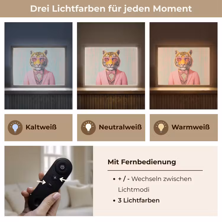 Tijger - Strik - Jasje - Roze Light Box met batterij (Wandlamp) middel -USP_lichtkleurDE