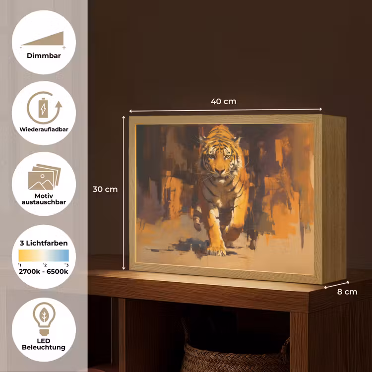 Tijger - Geschilderd - Oranje - Penseelstreken Light Box met batterij (Wandlamp) middel -USP_websiteoverzichtDE