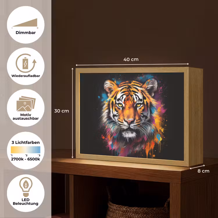 Tijger - Graffiti - Dieren - Zwart Light Box met batterij (Wandlamp) middel -USP_websiteoverzichtDE