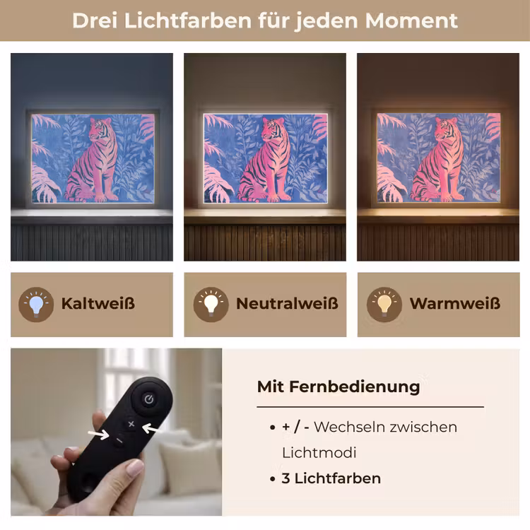 Tijger - Roze - Bladeren - Jungle Light Box met batterij (Wandlamp) middel -USP_lichtkleurDE