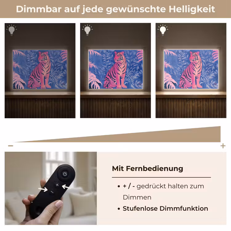 Tijger - Roze - Bladeren - Jungle Light Box met batterij (Wandlamp) middel -USP_dimbaarDE
