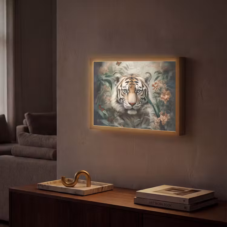 Tijger - Vlinders - Dieren - Jungle - Bloemen Light Box met batterij (Wandlamp) middel -sfeer1