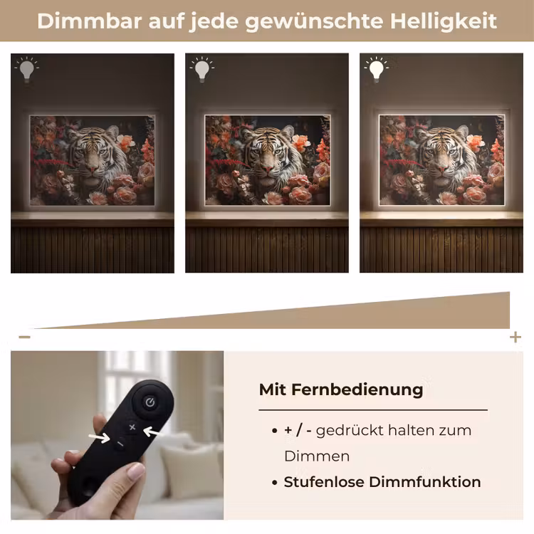 Tijger - Dier - Natuur - Bloemen - Botanisch Light Box met batterij (Wandlamp) middel -USP_dimbaarDE