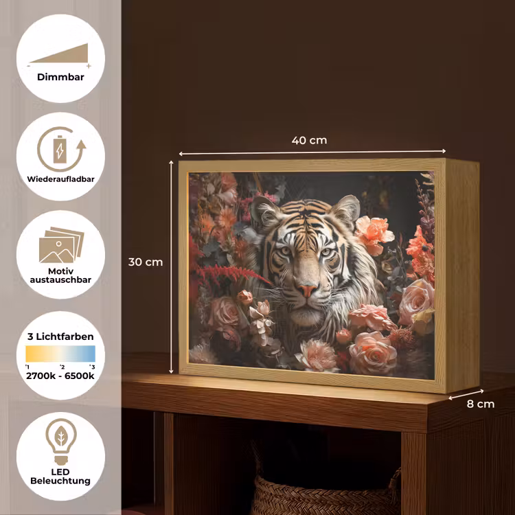 Tijger - Dier - Natuur - Bloemen - Botanisch Light Box met batterij (Wandlamp) middel -USP_websiteoverzichtDE