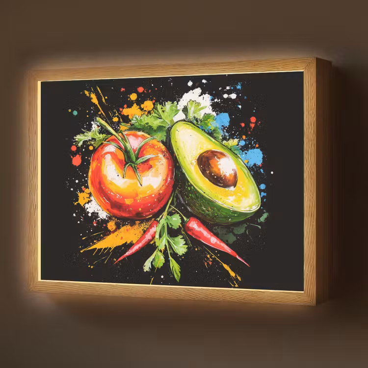Tomaat - Avocado - Peper - Graffiti - Verf - Modern Light Box met batterij (Wandlamp) middel -z3d_website