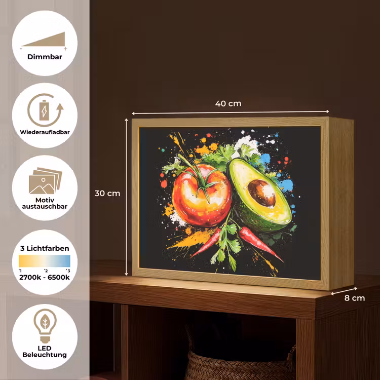 Tomaat - Avocado - Peper - Graffiti - Verf - Modern Light Box met batterij (Wandlamp) middel -USP_websiteoverzichtDE