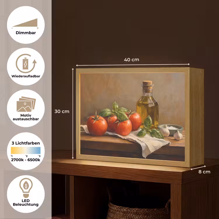 Tomaten - Olijfolie - Stilleven Light Box met batterij (Wandlamp) middel -USP_websiteoverzichtDE