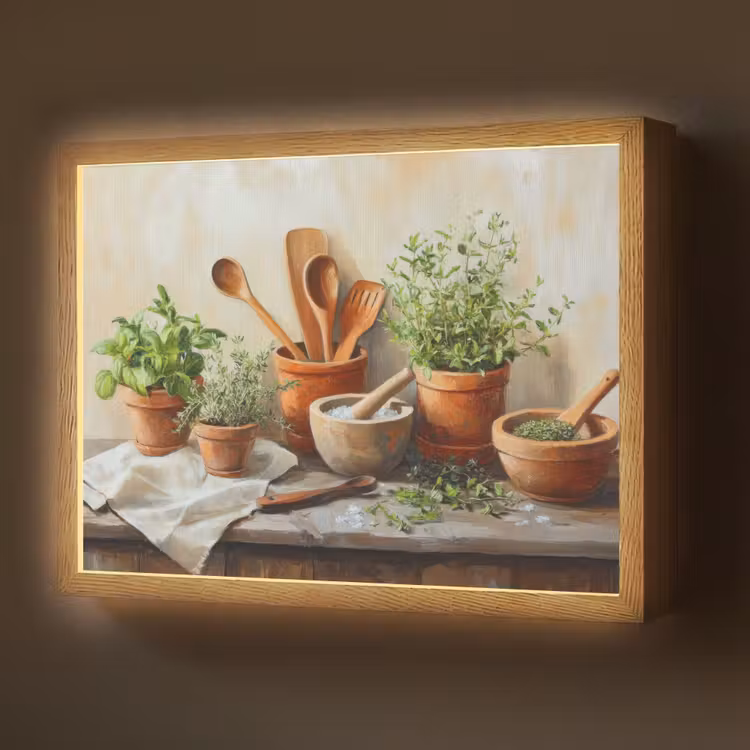 Potten - Kruiden - Hout Light Box met batterij (Wandlamp) middel -z3d_website