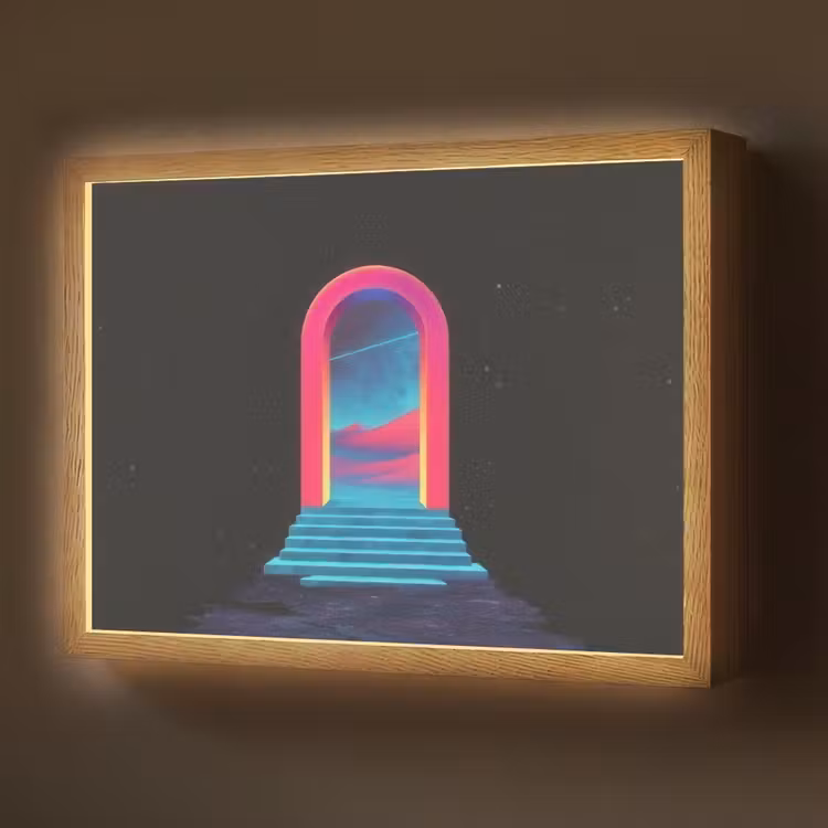 Poortje - Landschap - Sterrenhemel - Roze Light Box met batterij (Wandlamp) middel -z3d_website
