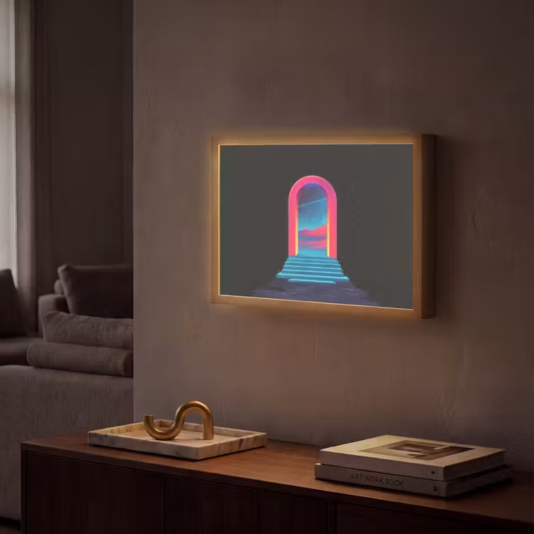 Poortje - Landschap - Sterrenhemel - Roze Light Box met batterij (Wandlamp) middel -sfeer1