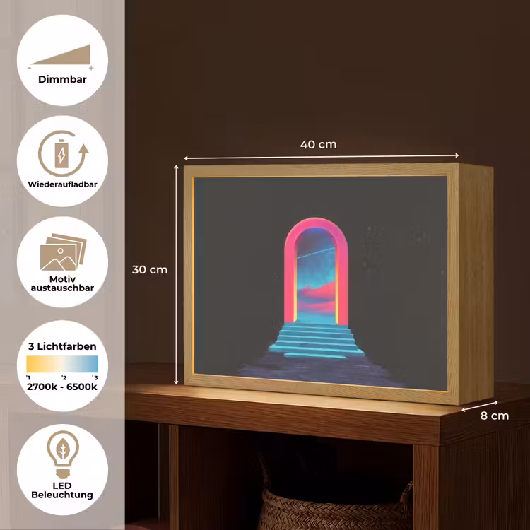 Poortje - Landschap - Sterrenhemel - Roze Light Box met batterij (Wandlamp) middel -USP_websiteoverzichtDE