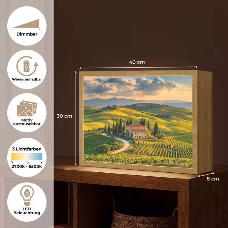 Toscane - Landschap - Wijngaarden Light Box met batterij (Wandlamp) middel -USP_websiteoverzichtDE