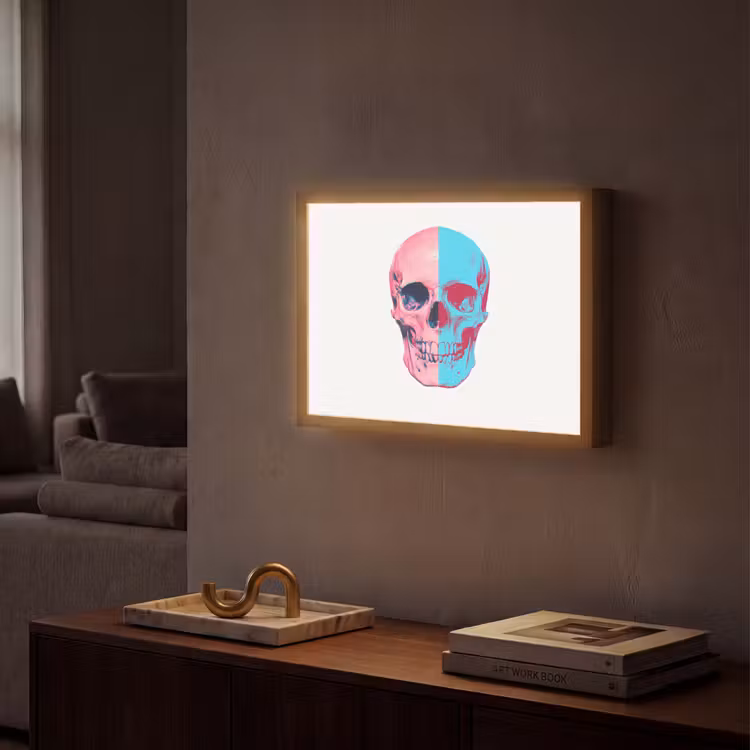 Schedel - Grafisch - Roze - Verdeeld Light Box met batterij (Wandlamp) middel -sfeer1