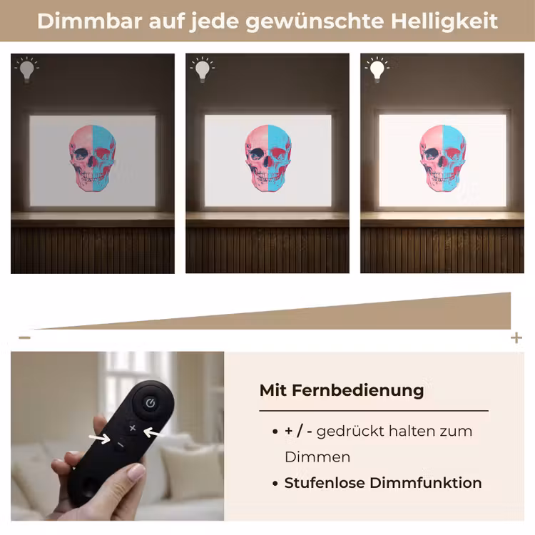 Schedel - Grafisch - Roze - Verdeeld Light Box met batterij (Wandlamp) middel -USP_dimbaarDE