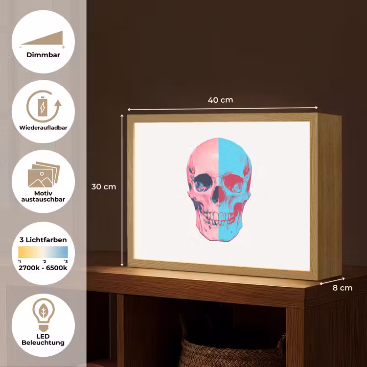 Schedel - Grafisch - Roze - Verdeeld Light Box met batterij (Wandlamp) middel -USP_websiteoverzichtDE
