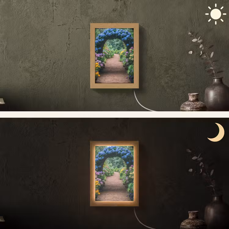 Doorkijk - Bloemen - Hortensia - Pad Light Box met kabel (Wandlamp) klein -sfeer3