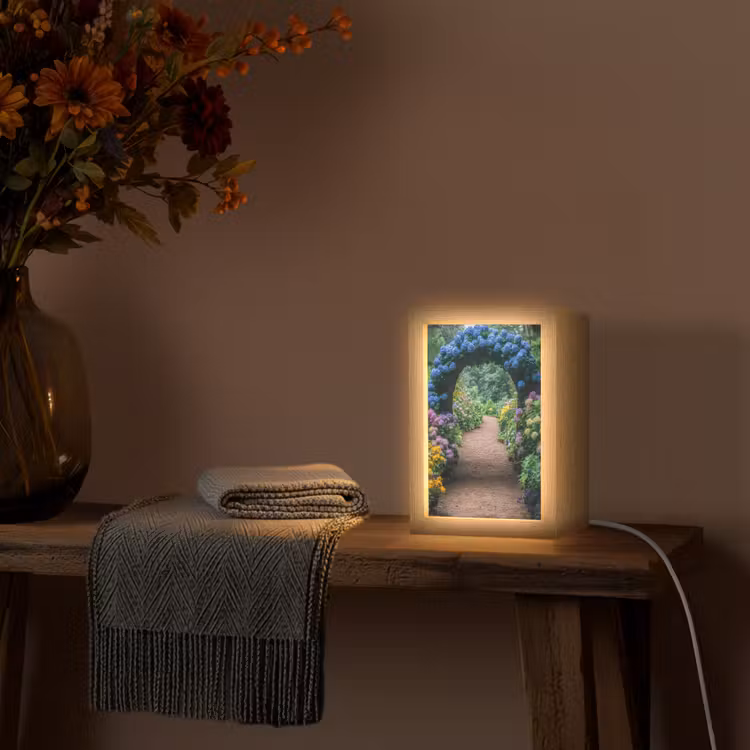 Doorkijk - Bloemen - Hortensia - Pad Light Box met kabel (Wandlamp) klein -sfeer4