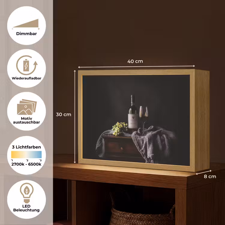 Druiven - Wijn - Rood - Tafel Light Box met batterij (Wandlamp) middel -USP_websiteoverzichtDE