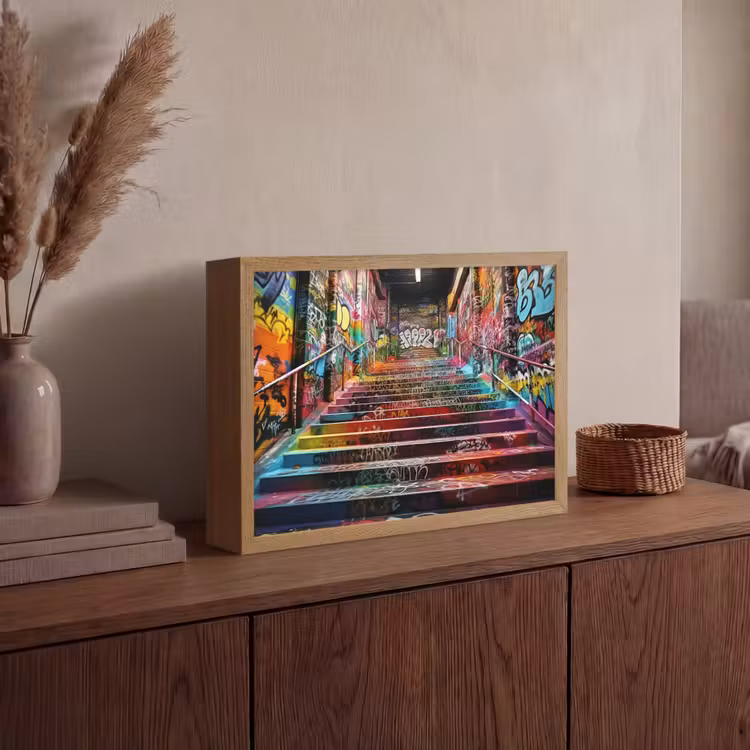 Trap - Graffiti - Kleuren - Kunst Light Box met batterij (Wandlamp) middel -sfeer2