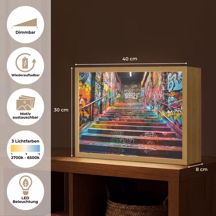 Trap - Graffiti - Kleuren - Kunst Light Box met batterij (Wandlamp) middel -USP_websiteoverzichtDE