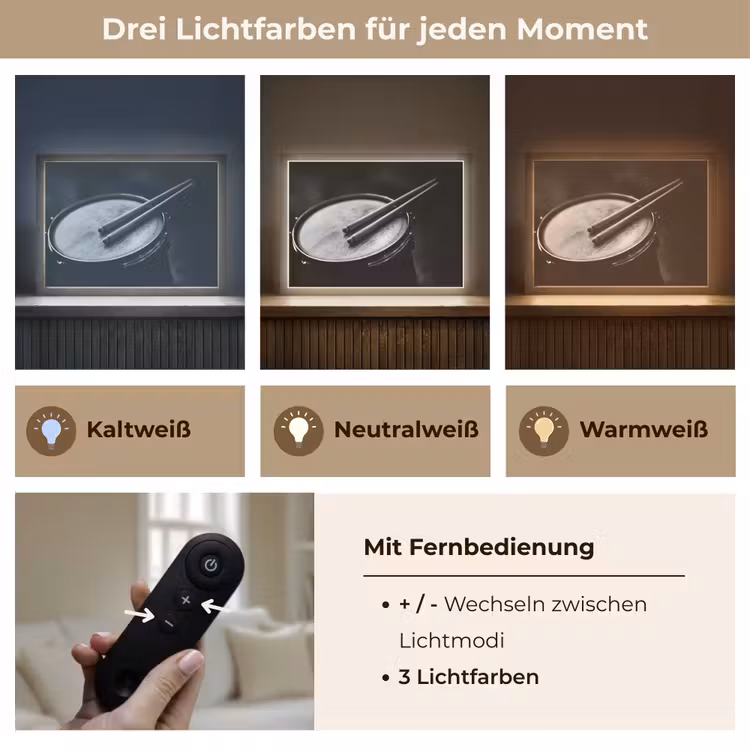 Trommel - Close-up - Drumstokken - Zwart Light Box met batterij (Wandlamp) middel -USP_lichtkleurDE