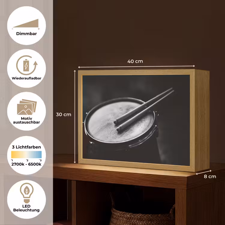 Trommel - Close-up - Drumstokken - Zwart Light Box met batterij (Wandlamp) middel -USP_websiteoverzichtDE